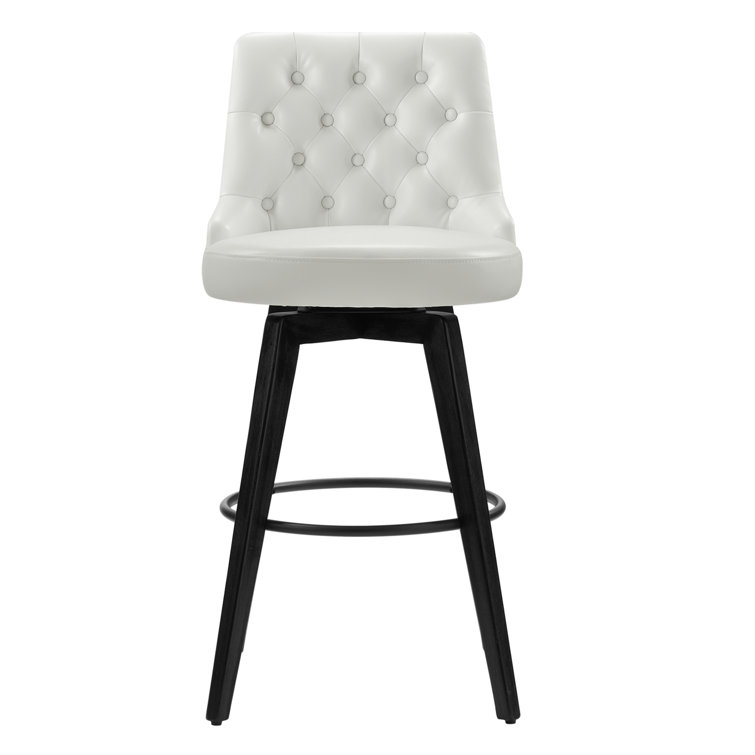 White Faux Leather Swivel Counter Stools with Black Legs