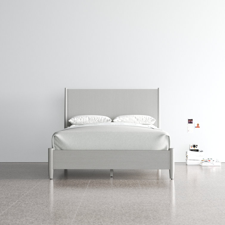 Gray Queen Wood Frame Panel Bed with Headboard