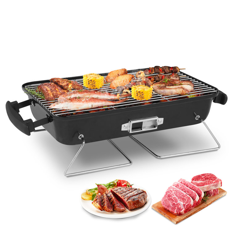 Red and Black Portable Cast Iron Charcoal Grill