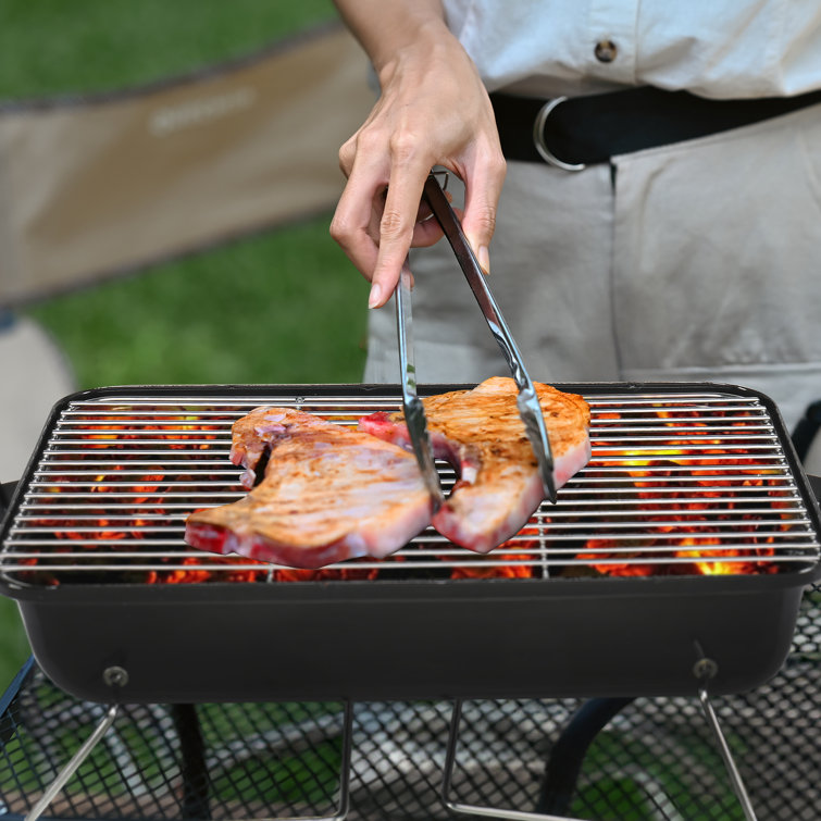 Red and Black Portable Cast Iron Charcoal Grill