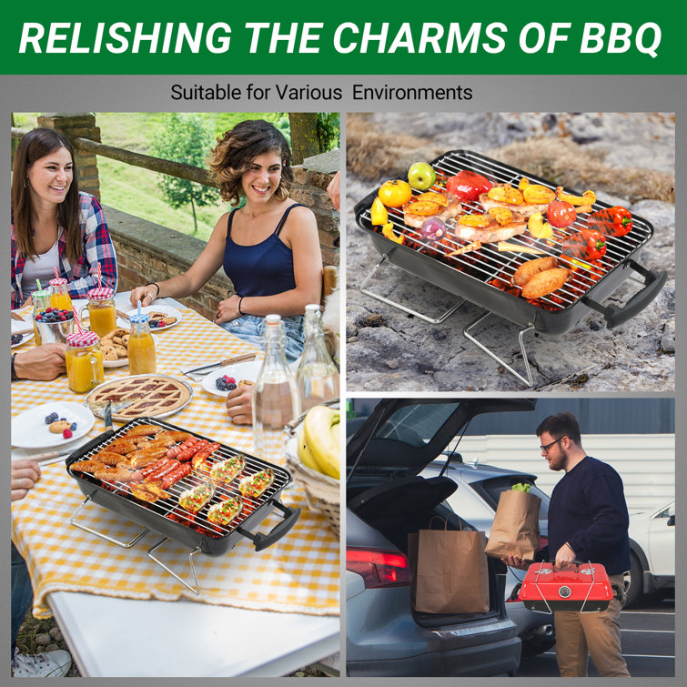 Red and Black Portable Cast Iron Charcoal Grill