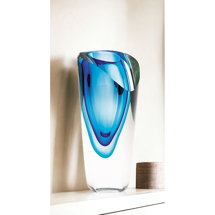 Azure Blue and Clear Murano-Style Glass Bud Vase