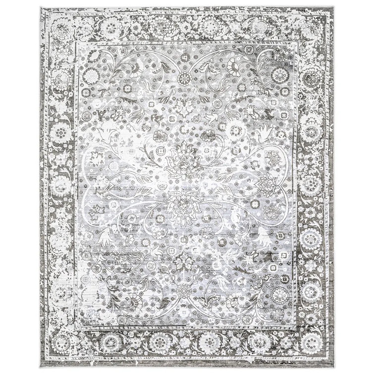 Elegant Bone Viscose 9' x 12' Hand-Knotted Transitional Area Rug