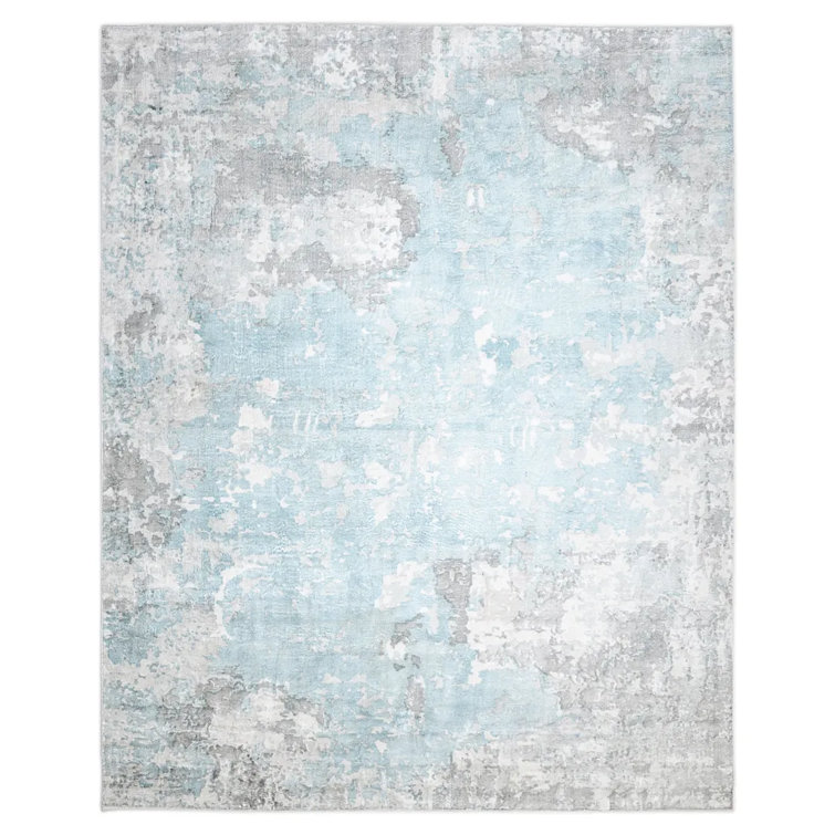 Denali Blue Abstract Hand-Knotted Viscose Area Rug