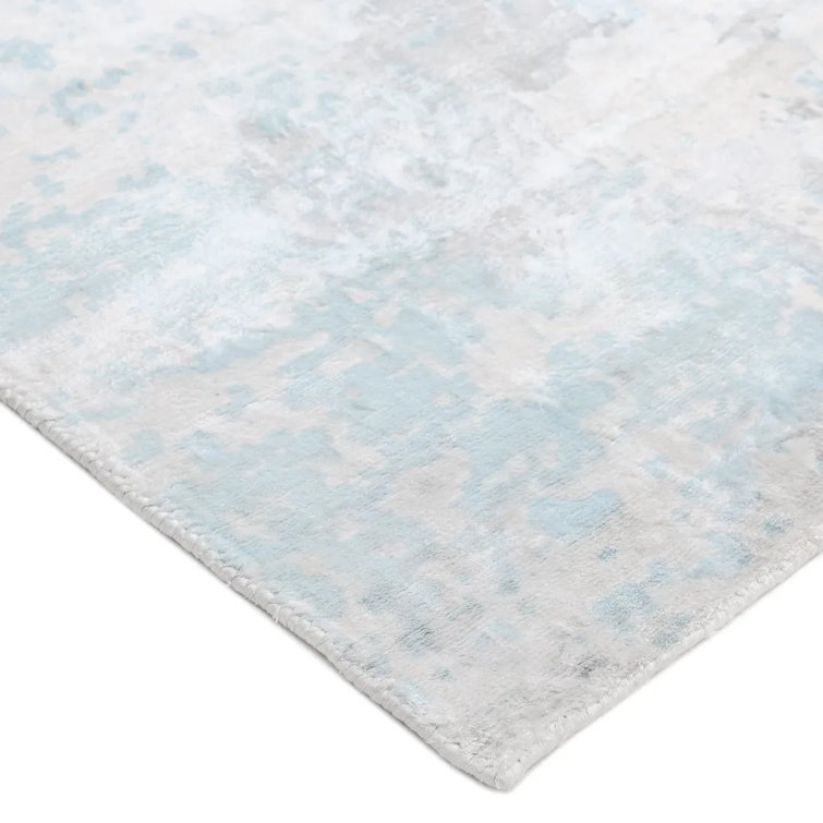 Denali Blue Abstract Hand-Knotted Viscose Area Rug