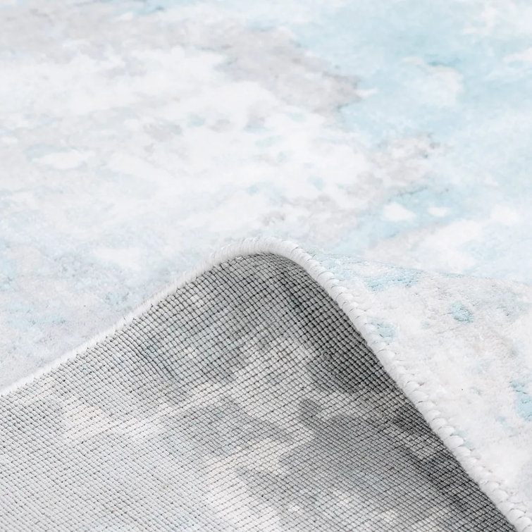 Denali Blue Abstract Hand-Knotted Viscose Area Rug