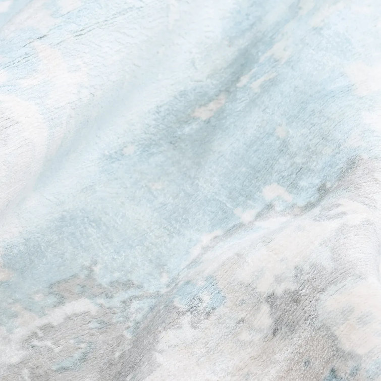 Denali Blue Abstract Hand-Knotted Viscose Area Rug
