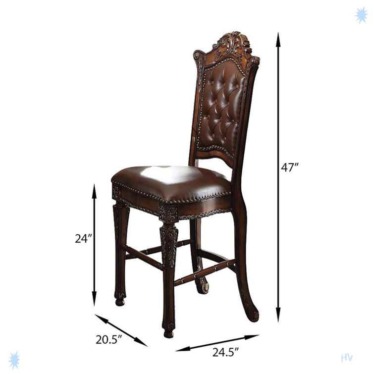 Cherry Faux Leather Tufted Counter Height Stools with Nailhead Trim