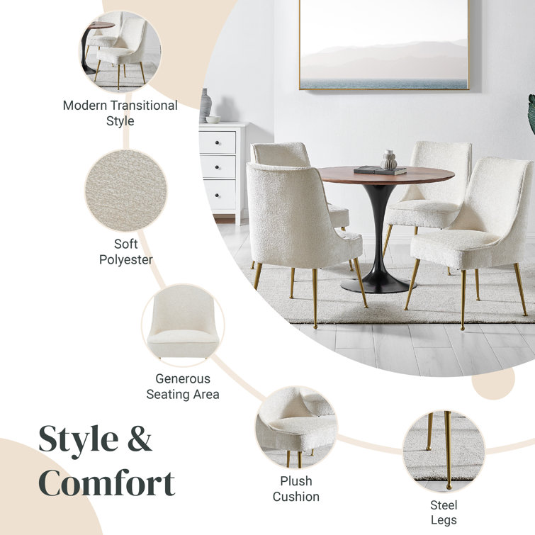 Opus Cream Upholstered Side Chair with Brass Metal Legs