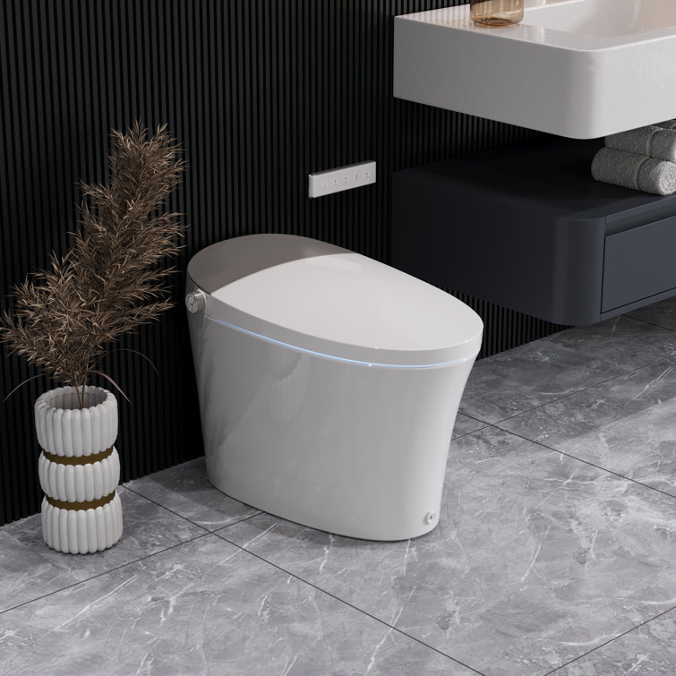 Elongated White Ceramic Smart Bidet Toilet with Heated Seat