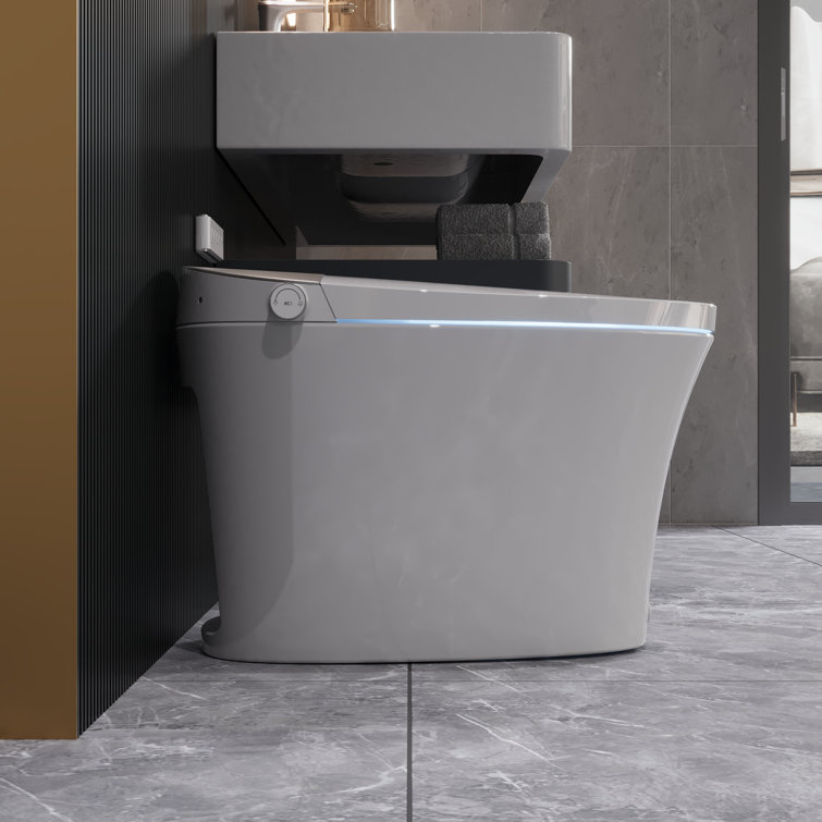 Elongated White Ceramic Smart Bidet Toilet with Heated Seat