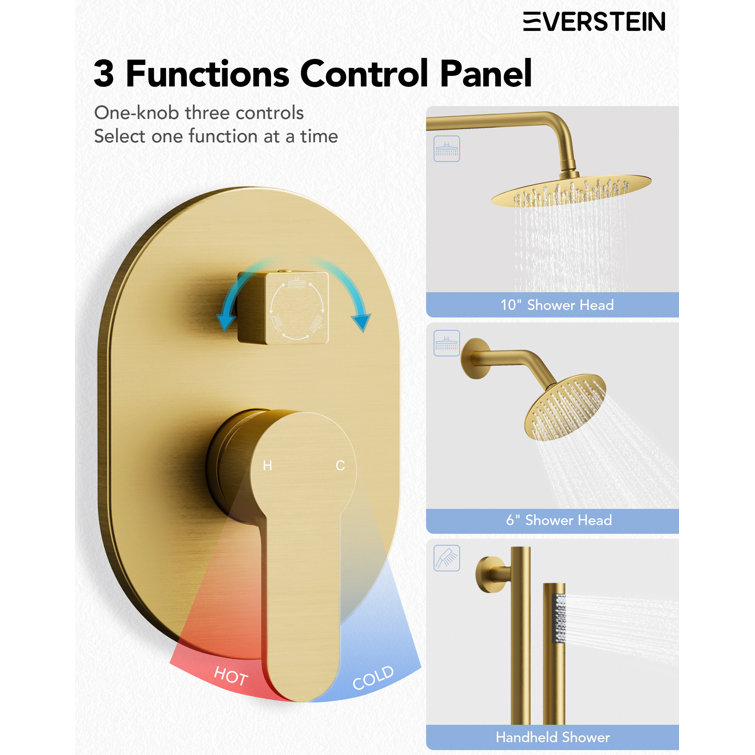 Brushed Gold Dual Head Stainless Steel Shower System with Handheld