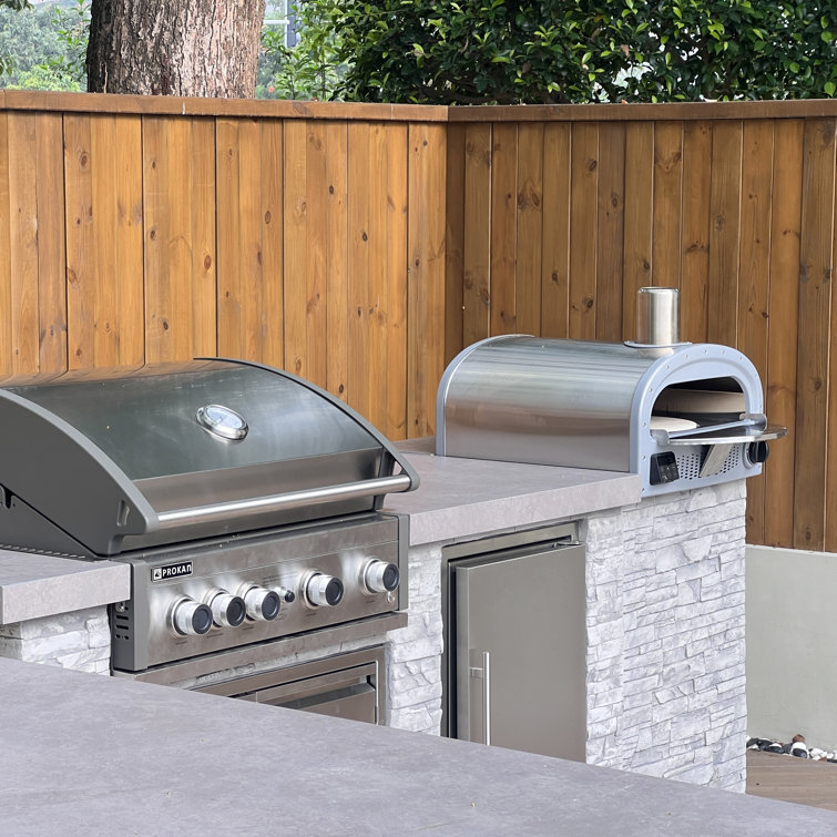 96 Inch Gray Stone Stainless Steel Propane Grill Island with Rotisserie