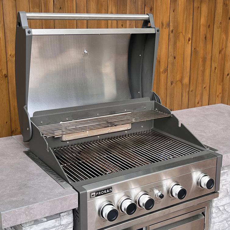 96 Inch Gray Stone Stainless Steel Propane Grill Island with Rotisserie