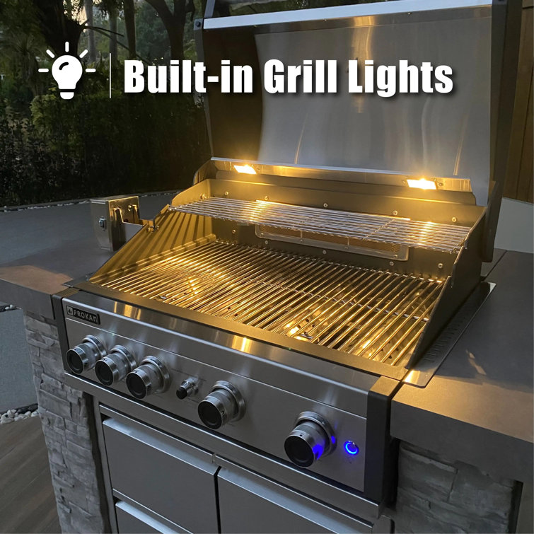 96 Inch Gray Stone Stainless Steel Propane Grill Island with Rotisserie