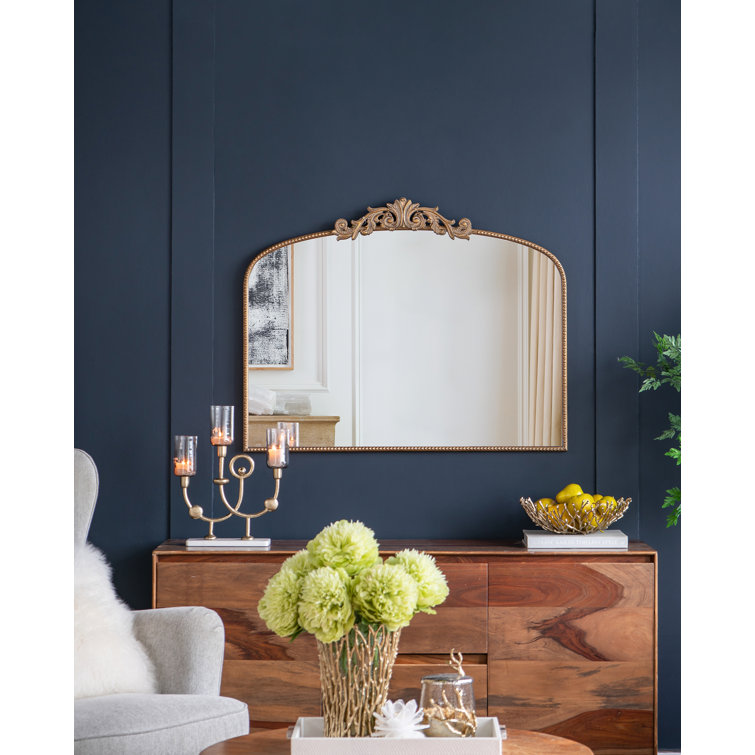 Gold Arch Crowned Top Wood Framed Wall Mirror