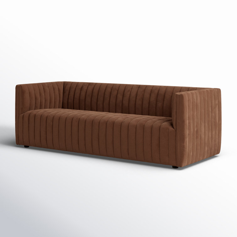 Surrey Auburn Contemporary Tufted Leather Sofa with Wood Accents
