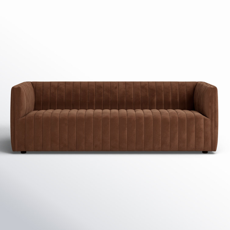 Surrey Auburn Contemporary Tufted Leather Sofa with Wood Accents