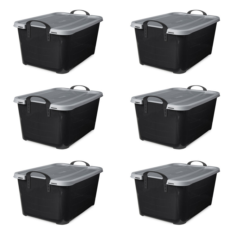 Life Story 55 Quart Black Stackable Lidded Storage Bins, Set of 6