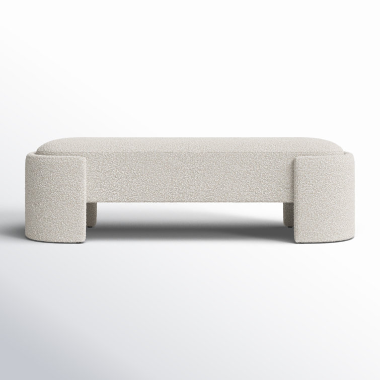 Off-White Boucle Fabric Sled Leg Bench