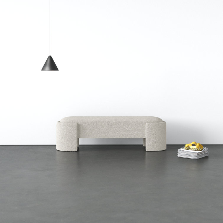 Off-White Boucle Fabric Sled Leg Bench