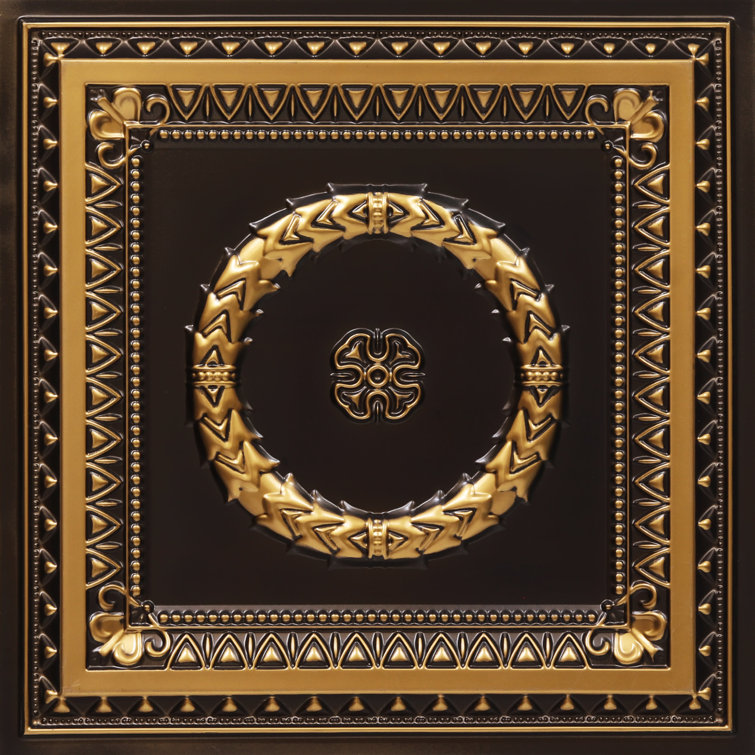 Antique Gold PVC Square Ceiling Tile with Laurel Wreath Design