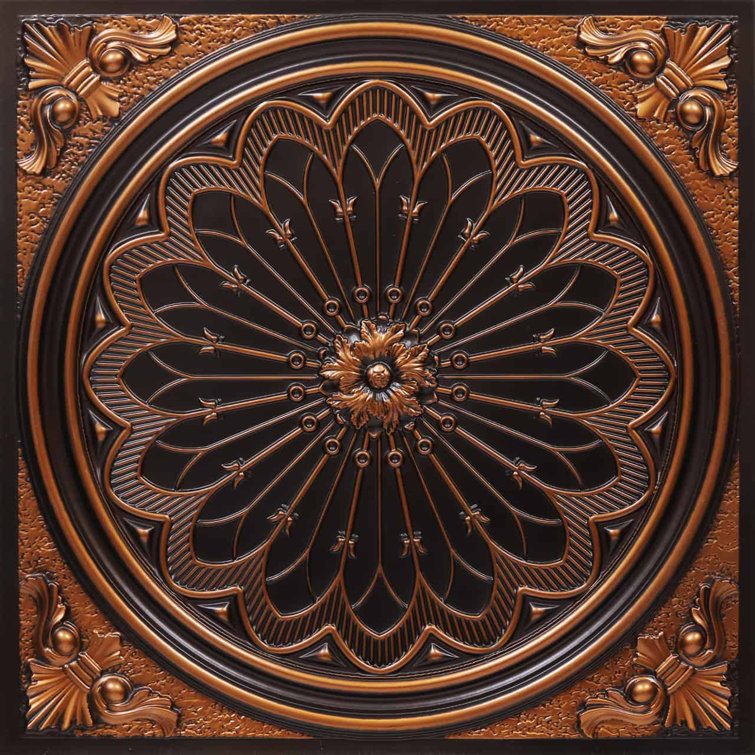 Antique Copper 24" x 24" PVC Rose Window Ceiling Tile
