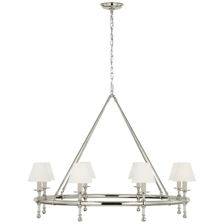 Antique-Burnished Brass 8-Light Chandelier with Linen Shades
