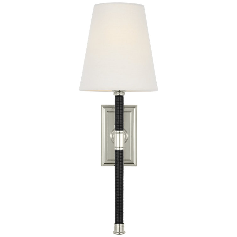 Antique Burnished Brass and Natural Rattan Wall Sconce with Linen Shade