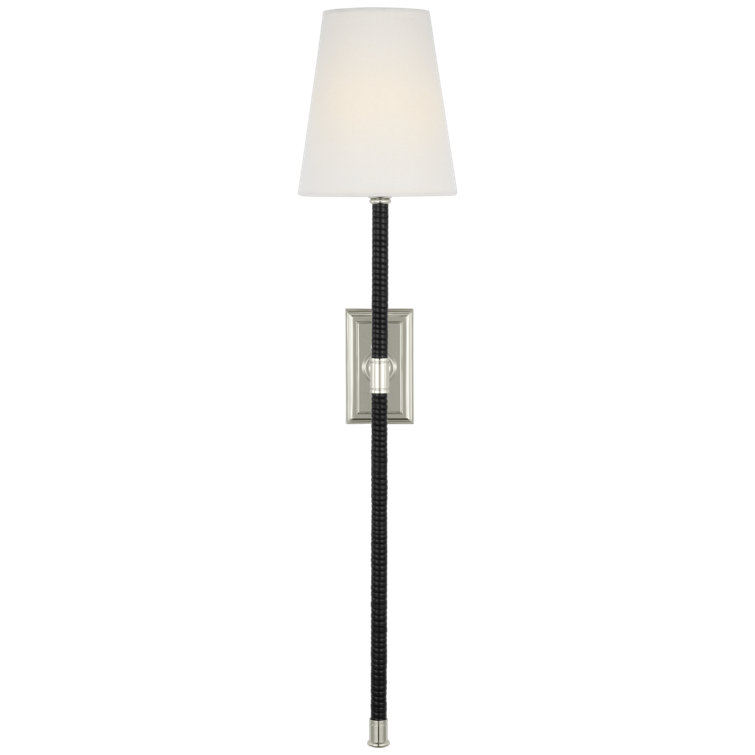 Antique Burnished Brass and Natural Rattan Wall Sconce with Linen Shade