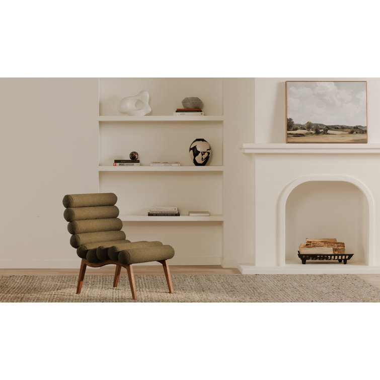Arlo Barrel Dark Green Metal Accent Chair in Green Boucle