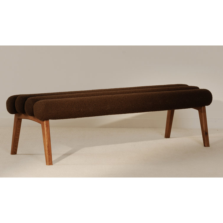Dark Brown Polyester Upholstered Bench with Ash Wood Legs