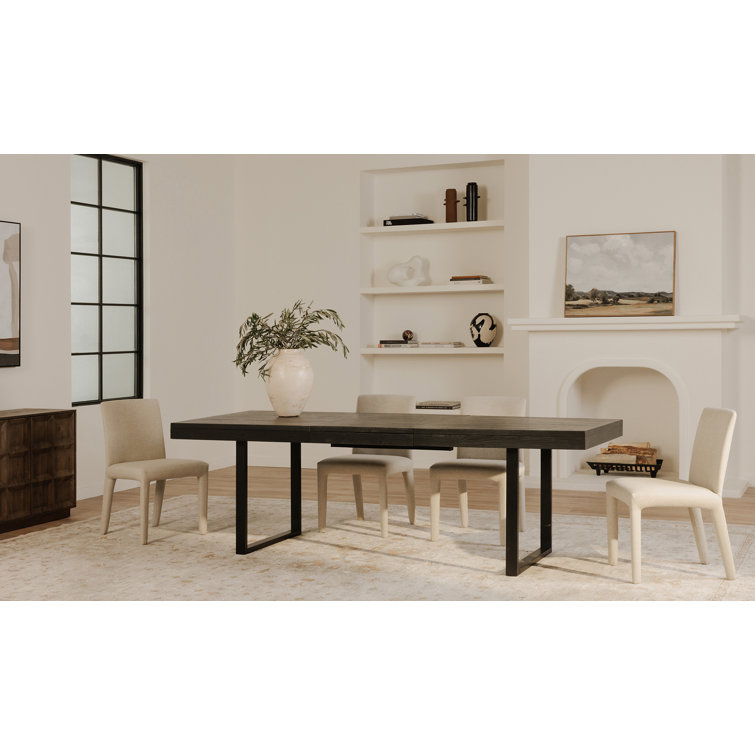 Beige Upholstered Dining Chairs with Wood Legs, Set of 2