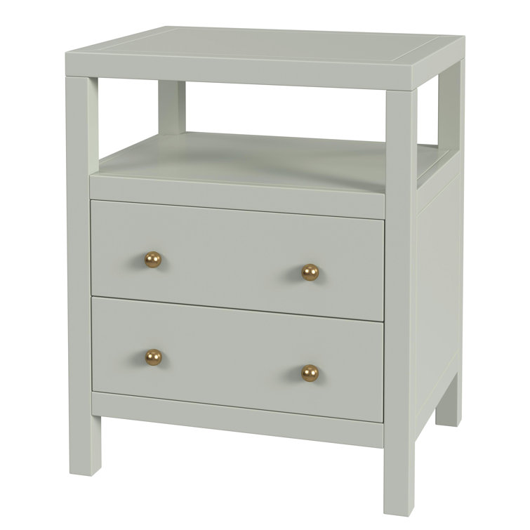 Sage Green 2-Drawer Nightstand with Open Shelf