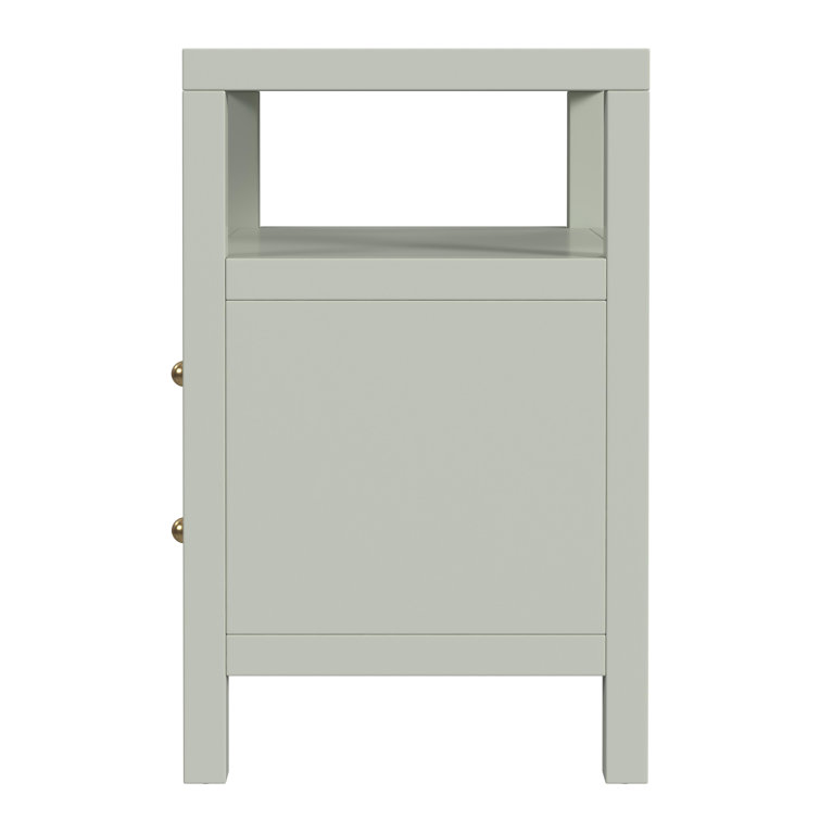 Sage Green 2-Drawer Nightstand with Open Shelf