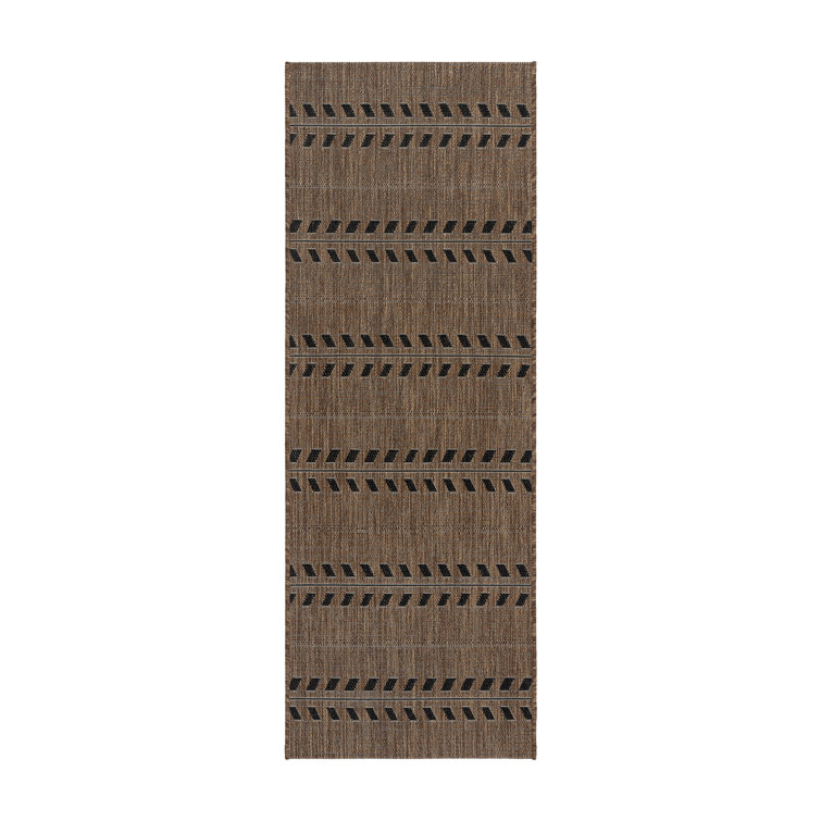 Havana Brown and Black Striped Synthetic Flatweave Runner Rug