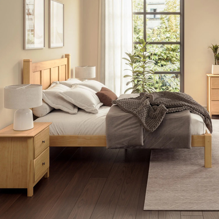 Natural Pine King Size Wood Panel Bed with Headboard