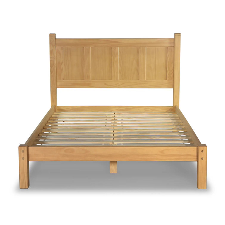 Natural Pine Queen Wood Panel Bed with Headboard