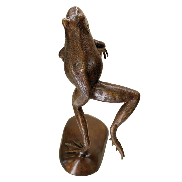Giant Bronze Leaping Frog Garden Statue with Patina Finish