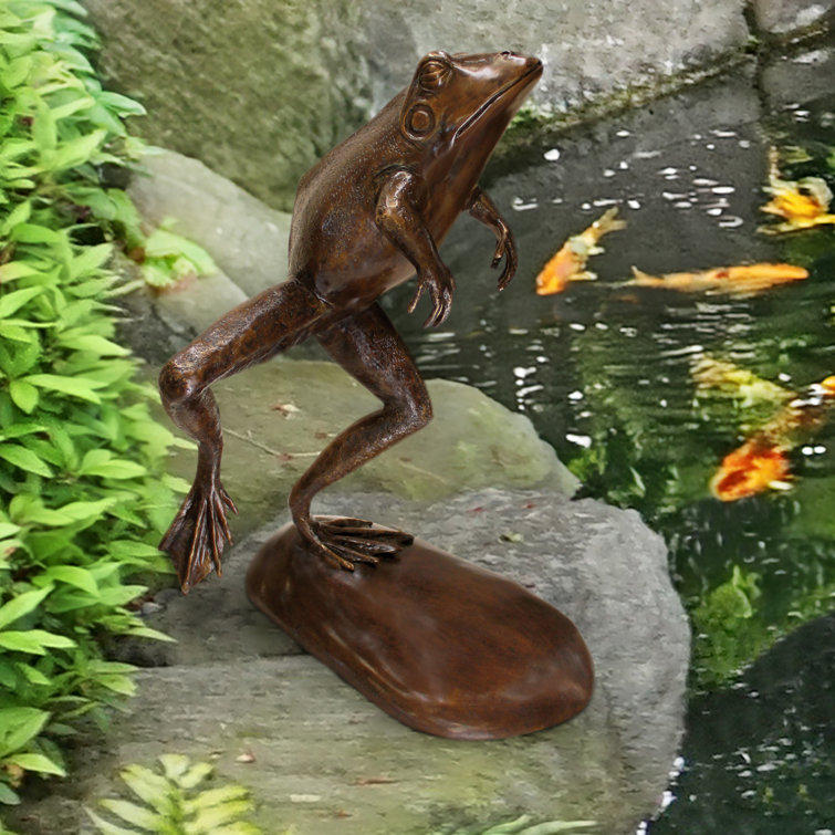 Giant Bronze Leaping Frog Garden Statue with Patina Finish