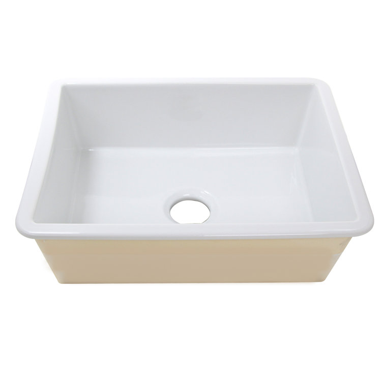 White Porcelain Enamel Glaze Single Bowl Fireclay Kitchen Sink