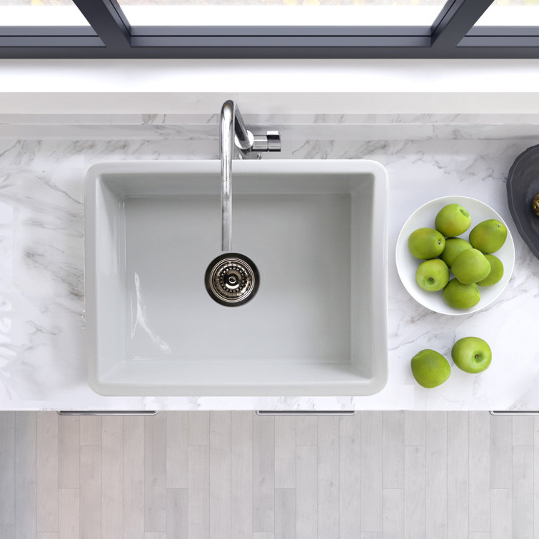 White Porcelain Enamel Glaze Single Bowl Fireclay Kitchen Sink