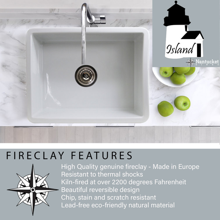 White Porcelain Enamel Glaze Single Bowl Fireclay Kitchen Sink