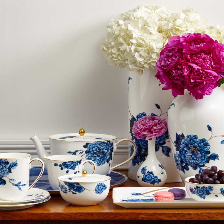 Blue and White Bone China Sugar Bowl with Gold Accents