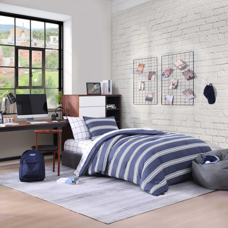Navy Twin Cotton Reversible Comforter Set with Sham