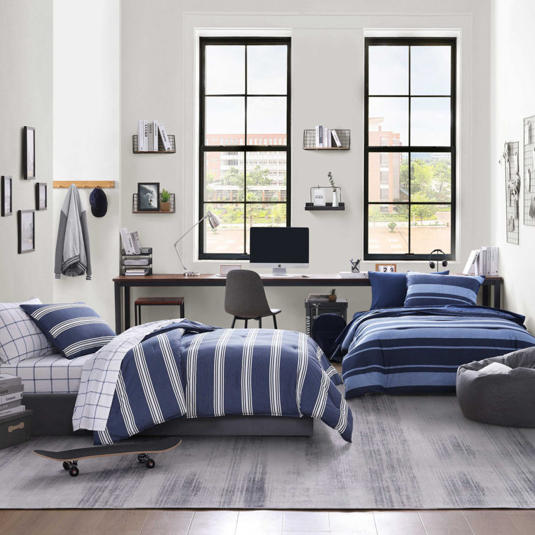Navy Twin Cotton Reversible Comforter Set with Sham