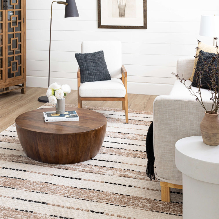 Traverse Lanes Tan and Black Striped Synthetic Area Rug