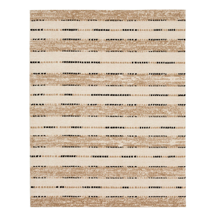 Traverse Lanes Tan and Black Striped Synthetic Area Rug