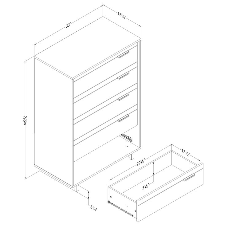 Gray Oak 5-Drawer Chest with Metal Pulls
