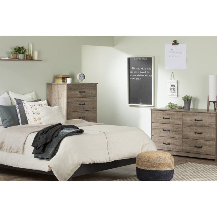 Weathered Oak Farmhouse Double Dresser with Six Drawers